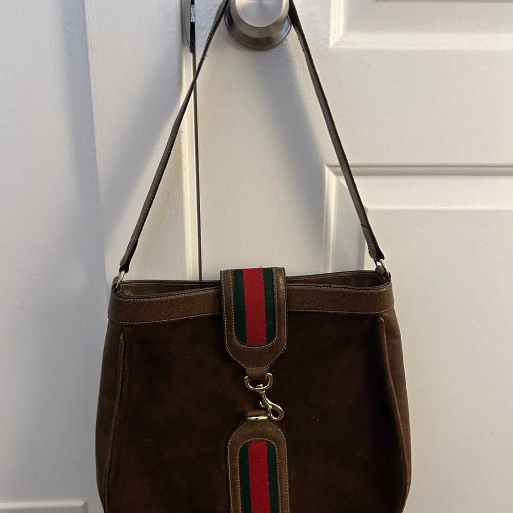 GUCCI shoulder bag camel suede sherry line old vintage 1960’s
